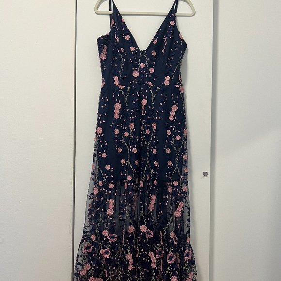 Navy Embroidered Floral Dress BRAND NEW